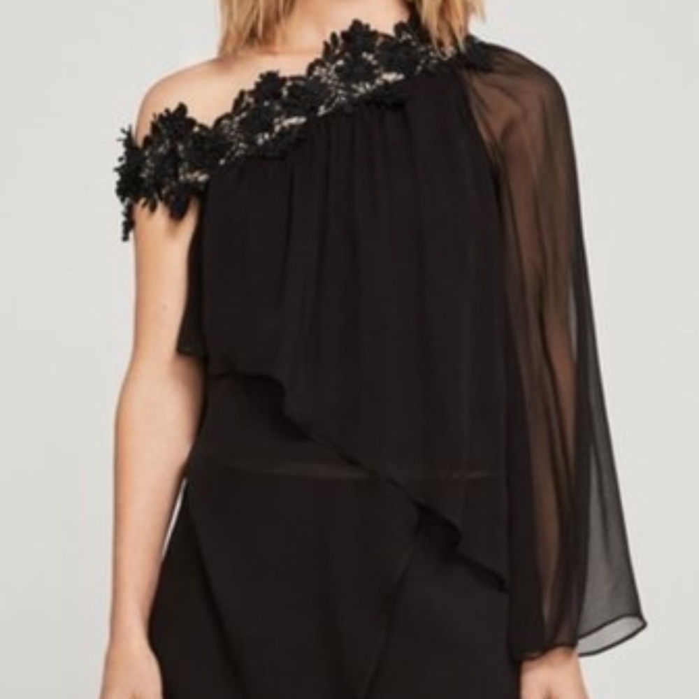 BCBGMaxazria Silk Asymmetrical One-Shoulder top- size small